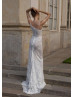 Asymmetrical Neck Ivory Lace Slit Wedding Dress